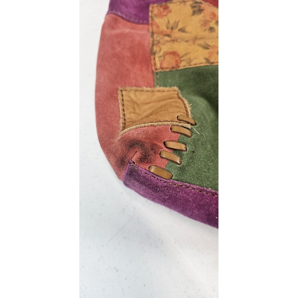 VTG Lucky Brand Y2K Boho Patchwork Leather Suede Hobo Bag Multicolor Magnet - Picture 4 of 10
